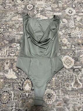 Draped Cowl Neck Bodysuit - Olive Green